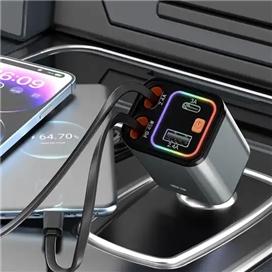 شارژر فندکی 65 وات با کابل جمع شونده گرین لاین Green Lion Retractable Car Charger GNRTCC65WGY