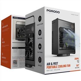 پنکه رومیزی شارژی پرودو Porodo Air & Mist Portable Cooling Fan PDLSMFAN