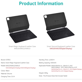 کیبورد کیس مگنتی iPad Pro 11 2018 2020 2022 کوتسی Coteci Magic Keyboard 64018