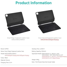 کیبورد کیس مگنتی iPad Pro 11 2018 2020 2022 کوتسی Coteci Magic Keyboard 64018