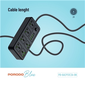محافظ و چندراهی برق پرودو Porodo Blue 6 Sockets Power Strip 3M PB6ACPS1C3ABK