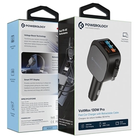شارژر فندکی پاورولوژی Powerology Voltmax 130W Pro Fast Car Charger With Retractable Cable