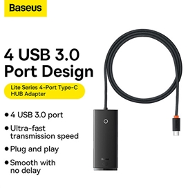 هاب 4 پورت با طول 1 متر Baseus Hub Lite Series 4-Port Type-C HUB Adapter wkqx030401 4X USB 3