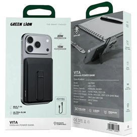 پاوربانک وایرلس 5000 مگ سیف گرین لاین Green Lion Vita GNVTA5KPBBK توان 20 وات دارای استند