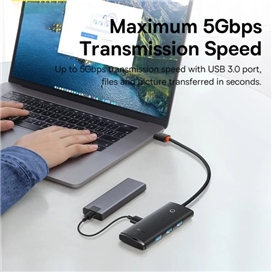 هاب 4 پورت بیسوس Baseus Hub Lite Series 4-Port USB-A HUB Adapter 4X USB 3.0 WKQX030001