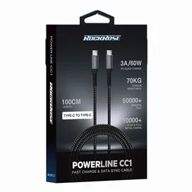 کابل USB-C به USB-C برند راک رز مدل RockRose Powerline CC1 Type-C To Type-C 3A 60W Cable 1m