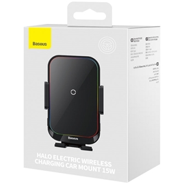 هولدر موبایل خودرو و شارژر وایرلس 15 وات بیسوس Baseus Halo Electric Wireless Charging Car Mount SUDD000001