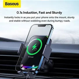 هولدر موبایل خودرو و شارژر وایرلس 15 وات بیسوس Baseus Halo Electric Wireless Charging Car Mount SUDD000001
