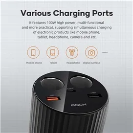 شارژر فندکی 100وات پنج پورت راک ROCK B600 PD CAR Charging CUB