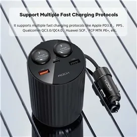 شارژر فندکی 100وات پنج پورت راک ROCK B600 PD CAR Charging CUB