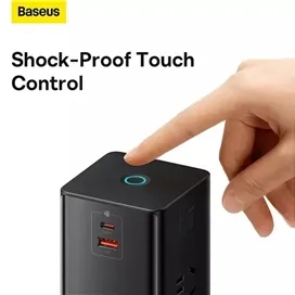 شارژر رومیزی و آداپتور برق سوپر فست شارژ 65 وات با کابل تایپ سی جمع شونده بیسوس Baseus Gan5 Pro Digital Power Strip PSLR000001
