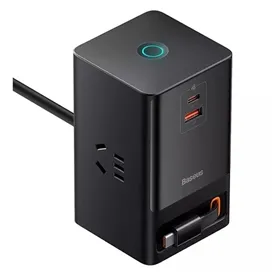 شارژر رومیزی و آداپتور برق سوپر فست شارژ 65 وات با کابل تایپ سی جمع شونده بیسوس Baseus Gan5 Pro Digital Power Strip PSLR000001