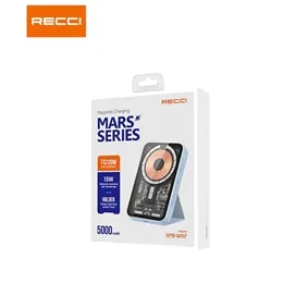 پاور وایرلس مگنتی 5000 میلی آمپر شفاف رسی Recci wireless charging PD20Wmagnetic power bank RPB-W07