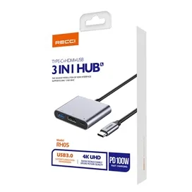 هاب تایپ سی 3 کاره رسی Recci Type-C 3In1 Hub RH05