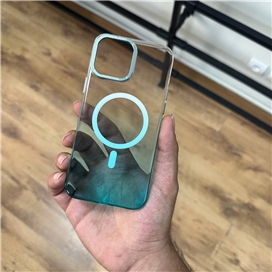 قاب کریستالی متال رینگ فیروزه ای به همراه مگ سیف مناسب برای Apple iPhone 13 Pro