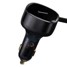 شارژر فندکی همراه با کابل 2 در 1 جمع شونده بیسوس Baseus Enjoyment Retractable 2in1 C0003550111