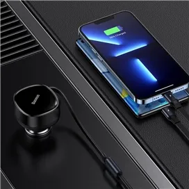 شارژر فندکی همراه با کابل 2 در 1 جمع شونده بیسوس Baseus Enjoyment Retractable 2in1 C0003550111