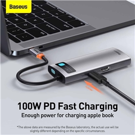 هاب 5 پورت بیسوس Baseus Metal Gleam 5 in 1 Multifunctional Type-C HUB CAHUB-CX0G توان 100 وات