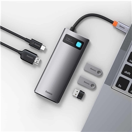 هاب 5 پورت بیسوس Baseus Metal Gleam 5 in 1 Multifunctional Type-C HUB CAHUB-CX0G توان 100 وات