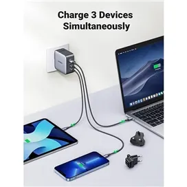 شارژر دیواری 65 وات Nexode با یک پورت USB-A و دو پورت USB-C یوگرین مدل CD296 کد 90409