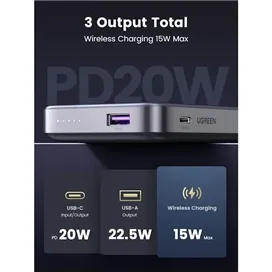 پاور بانک بی سیم مغناطیسی و باسیم 57.5 وات و 10000mAh دو پورت یوگرین مدل PB206 کد 15086