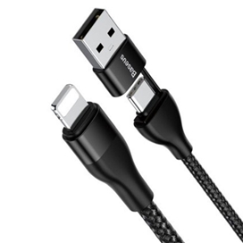 کابل لایتنینگ به USB / Type-C دو کاره Baseus Dual Output CATLYW-G01 توان 18 وات طول 1 متر