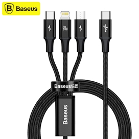 کابل سه سر بیسوس Baseus Rapid Fast Charging Type-C to M+L+C CAMLT-SC01 توان 3.5 آمپر و طول 1.5 متر