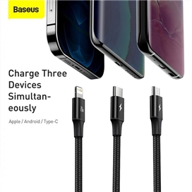 کابل سه سر بیسوس Baseus Rapid Fast Charging Type-C to M+L+C CAMLT-SC01 توان 3.5 آمپر و طول 1.5 متر