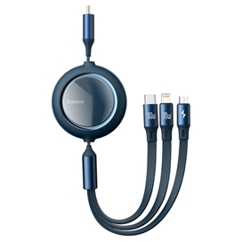 کابل سه سر بیسوس طول 1.2متر و توان 100 وات دارای سیم جمع کنBaseus Bright Mirror Retractable CAMLC-AMJ01