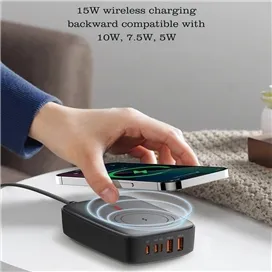 هاب شارژر 5 پورت وایرلس الدینیو 140 وات LDNIO Q4010 GaN