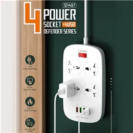 چندراهی برق ال دینیو مدل Ldnio 4 Power Socket defender series SC4407
