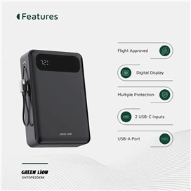 پاوربانک 22.5 وات 20000 با کابل همراه گرین لاین Green Lion Toledo Power Bank GNTOPB20KBK