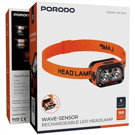 چراغ پیشانی شارژی پرودو Porodo Wave-Sensor Rechargeable LED Headlamp PDHDG08OG