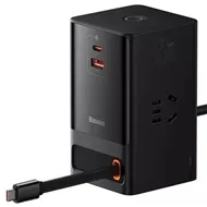 شارژر رومیزی و آداپتور برق سوپر فست شارژ 65 وات با کابل تایپ سی جمع شونده بیسوس Baseus Gan5 Pro Digital Power Strip PSLR000001