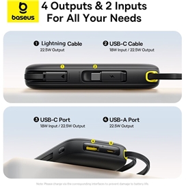 پاوربانک 22.5 وات 20000 با کابل تایپ سی و لایتنینگ بیسوس Baseus Qpow 3 Power Bank PPQD3-2022D