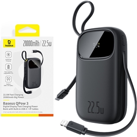 پاوربانک 22.5 وات 20000 با کابل تایپ سی و لایتنینگ بیسوس Baseus Qpow 3 Power Bank PPQD3-2022D