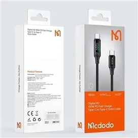 کابل شارژ و انتقال داده تایپ سی به تایپ سی مک دودو مدل MCDODO CA-1100 دارای نمایشگر دیجیتال طول 120 سانتیمتر